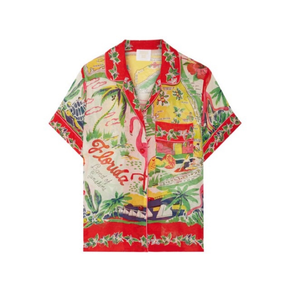 ISO - Anna Sui Florida Print Silk Jacquard Shirt